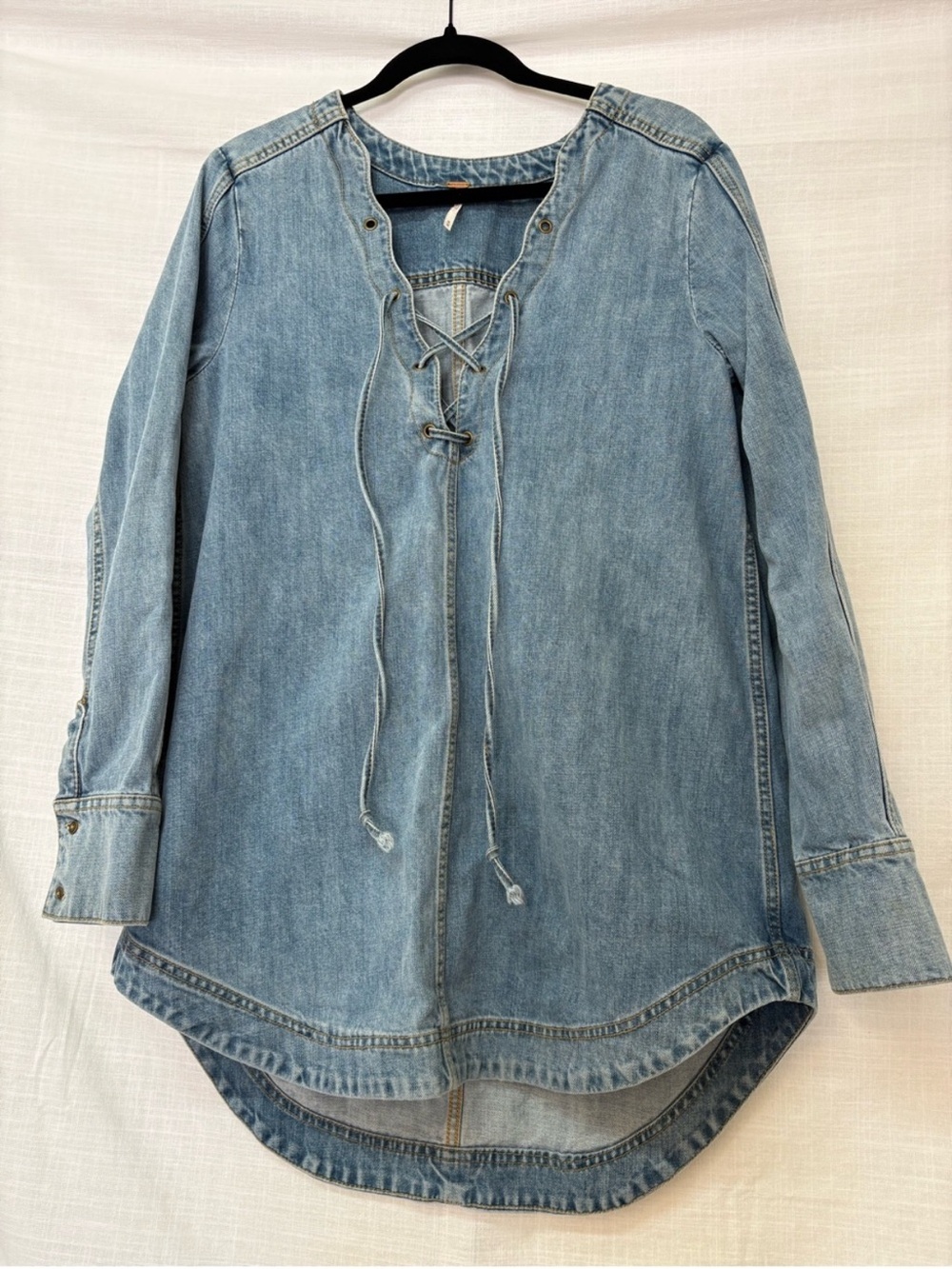 Free People Light Blue Denim Lace-Up Tunic